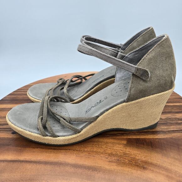 Teva Sandals Women's 9.5 Suede Leather Adjustable Strappy Wedge Comfort Shoes - Picture 3 of 8